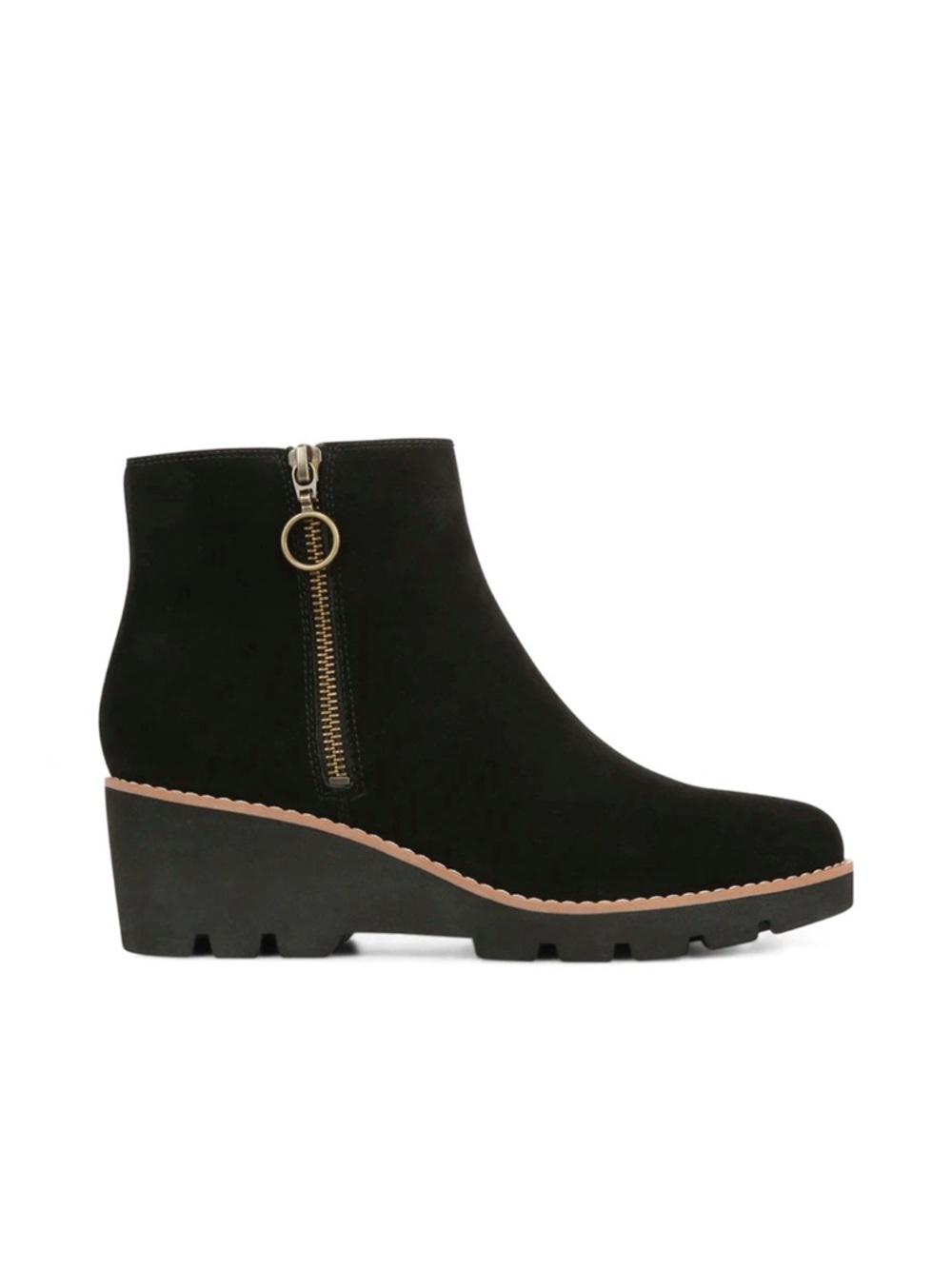 Vionic Black Suede Wedge Boot Modern Ankle Boot with Side Zip Sz 6.5 Streetwear